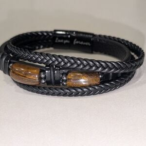 Black Braided Bracelet with Brown Accents